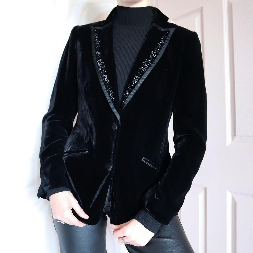 Laura Ashley velvet beaded blazer jacket UK M