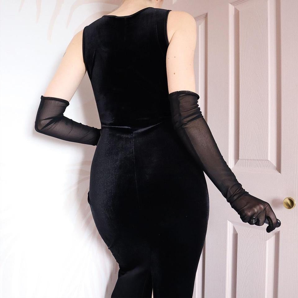 Black velvet stretch bodycon dress UK 12