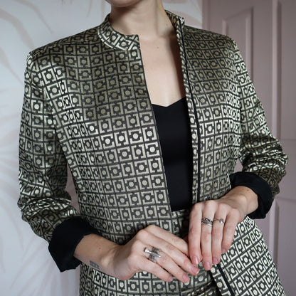 Gold print 2-piece skirt/jacket suit set UK 10