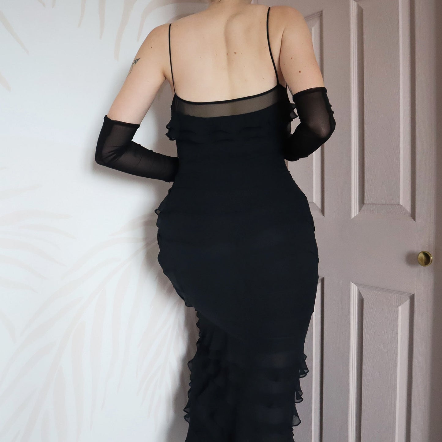 Vintage John Charles black layered evening gown UK 10