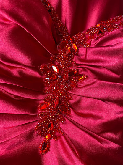 Dave & Johnny red satin open back evening gown UK 10