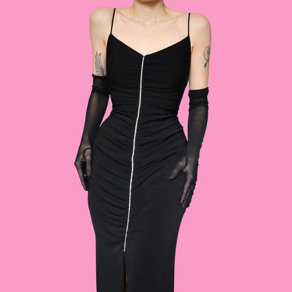 Black Dave & Johnny stretch diamanté evening dress UK 12