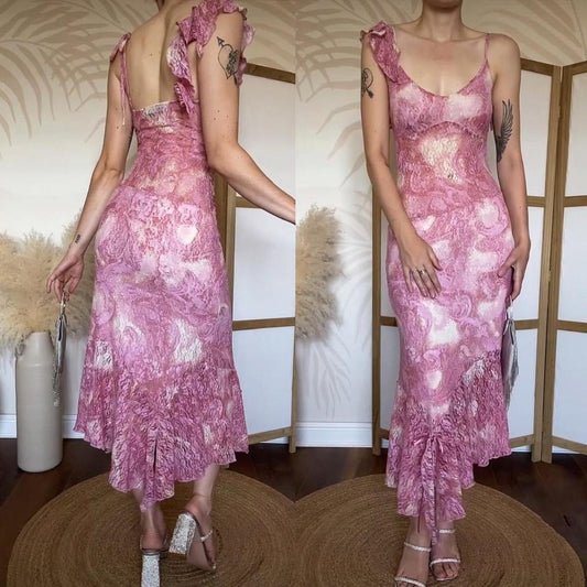 Pink Nick Coleman lace evening dress uk 8