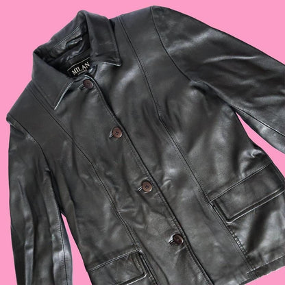 Black real leather jacket UK M