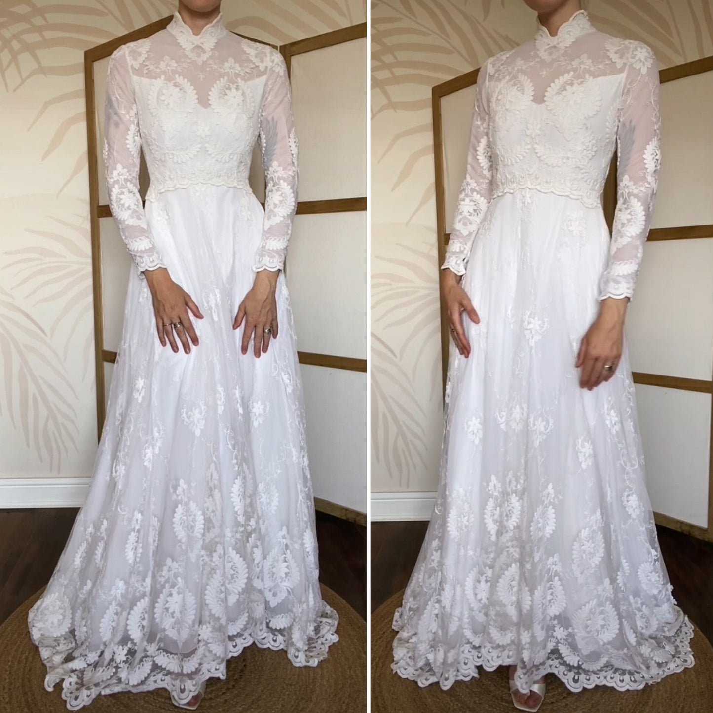 Ellis white lace long sleeve wedding dress uk 10