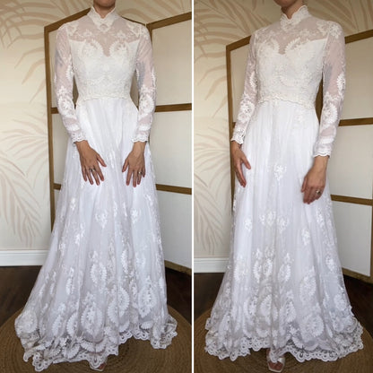 Ellis white lace long sleeve wedding dress uk 10