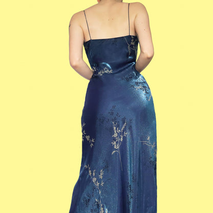 Silky blue floral slip dress & shawl UK 8