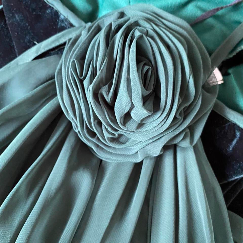 Dark Green Vintage Dave & Johnny Velvet Evening Gown UK 8