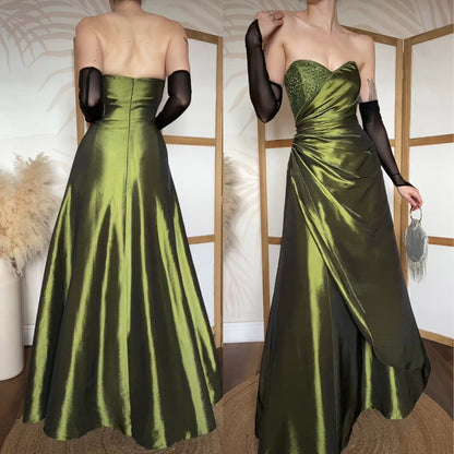 Olive green strapless beaded prom dress & shawl uk 14