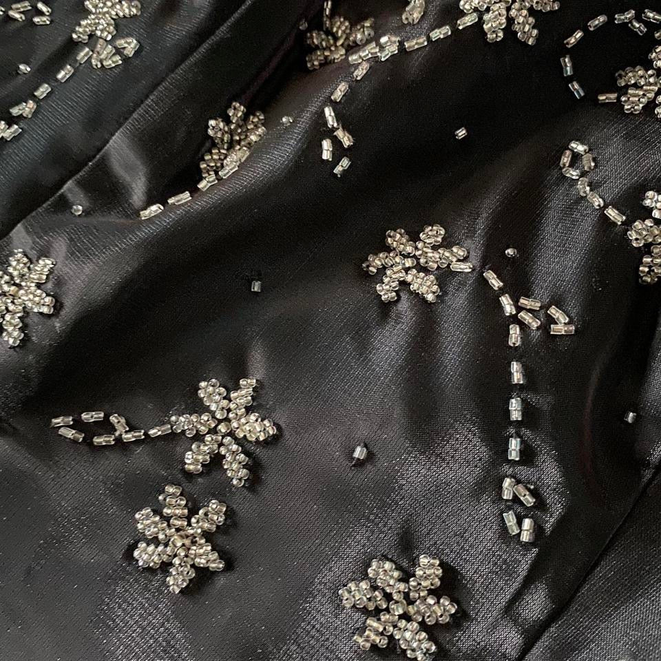 Silky black strapless beaded gown UK 6