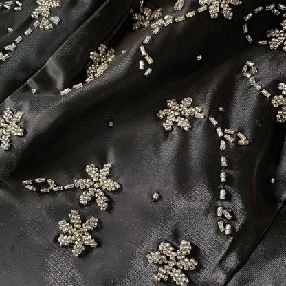 Silky black strapless beaded gown UK 6