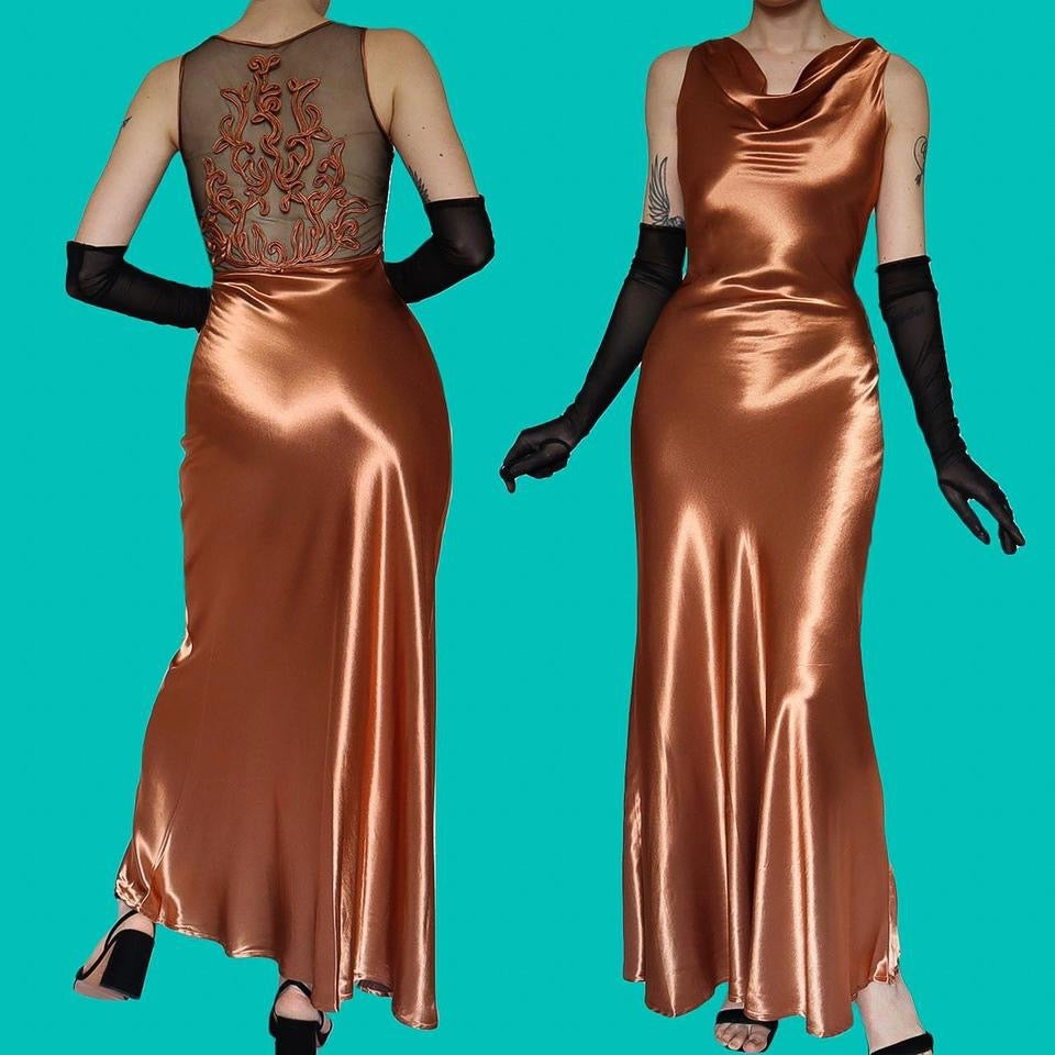 YVE London copper silky evening gown UK 8