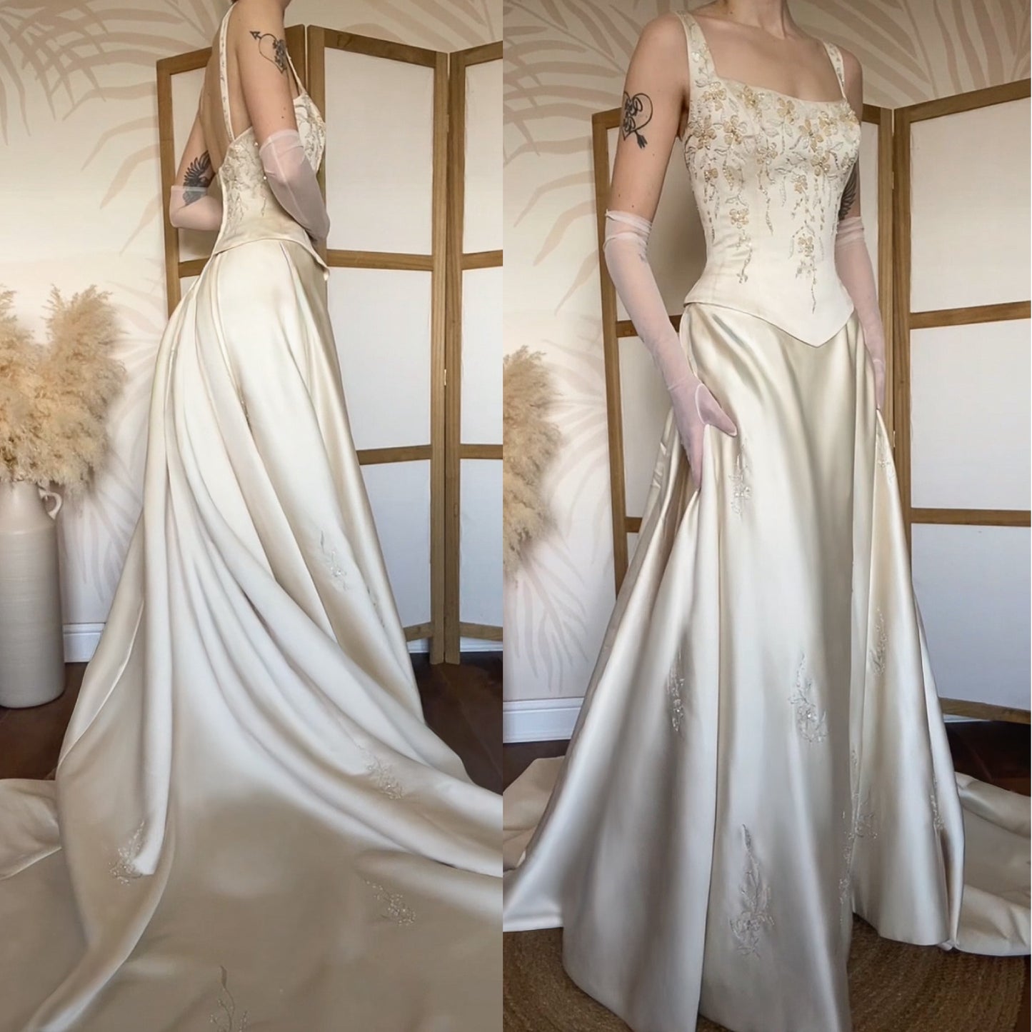 Champagne Benjamin Roberts wedding dress with detachable train uk 12-14