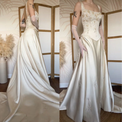 Champagne Benjamin Roberts wedding dress with detachable train uk 12-14