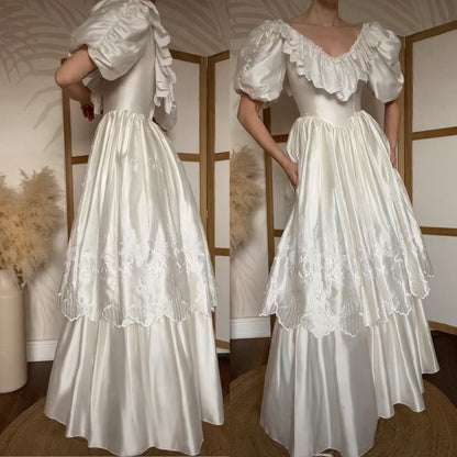 White satin 80s wedding dress uk 8