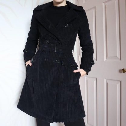 Black Laura Ashley soft cord coat UK 8