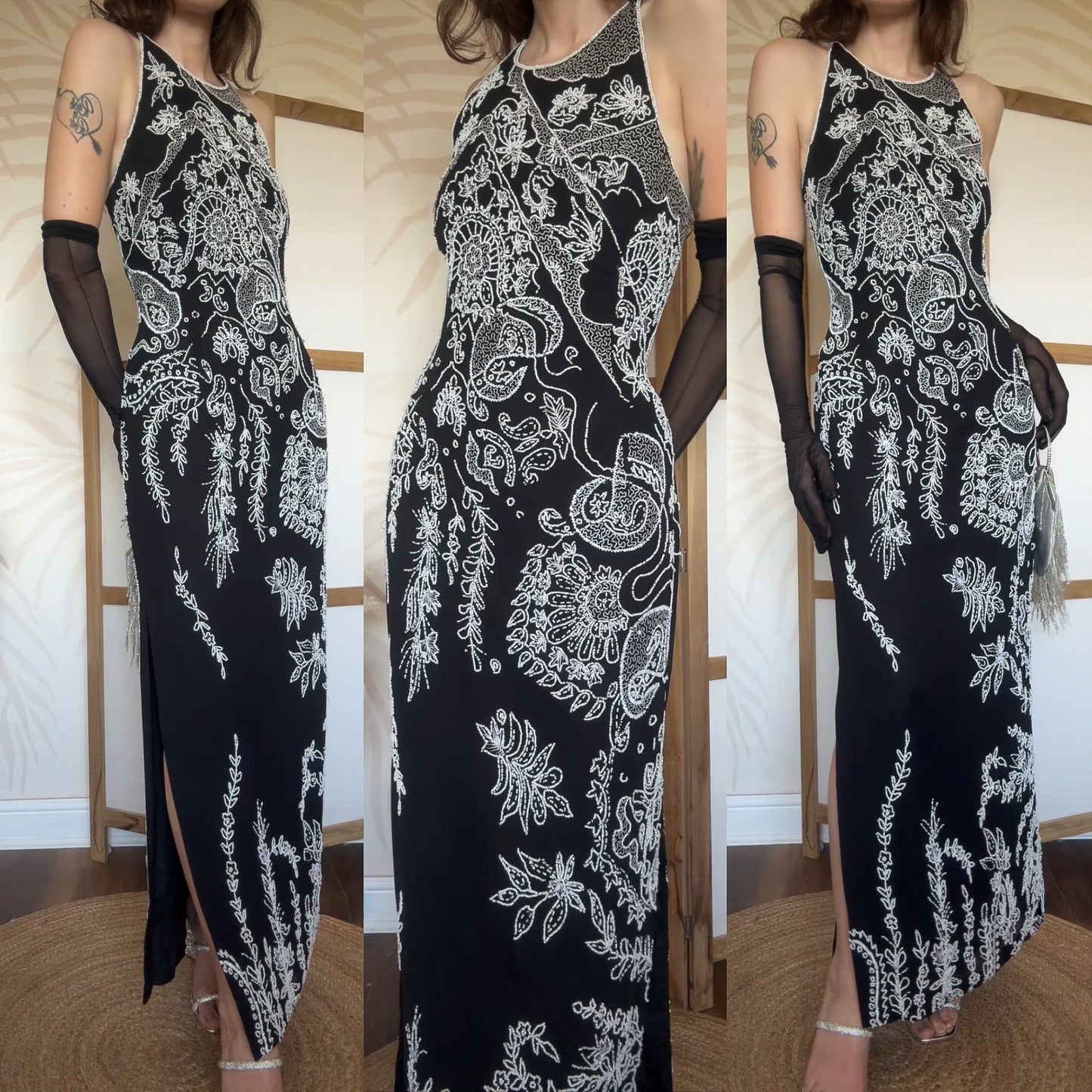 Black & white beaded evening dress uk 14