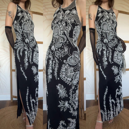 Black & white beaded evening dress uk 14
