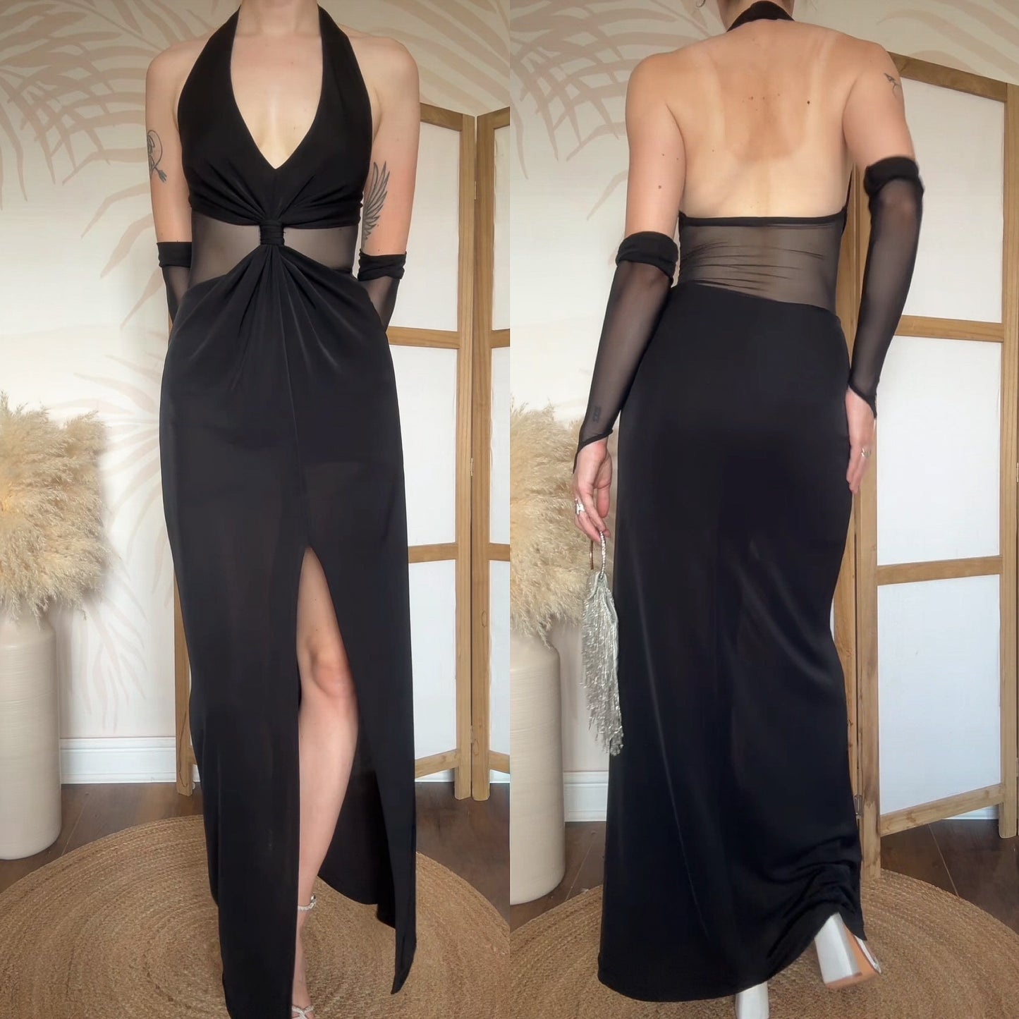 Tadashi black stretch halter-neck evening dress uk 8-10