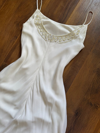 White Rena Koh pearl detail wedding dress uk 10