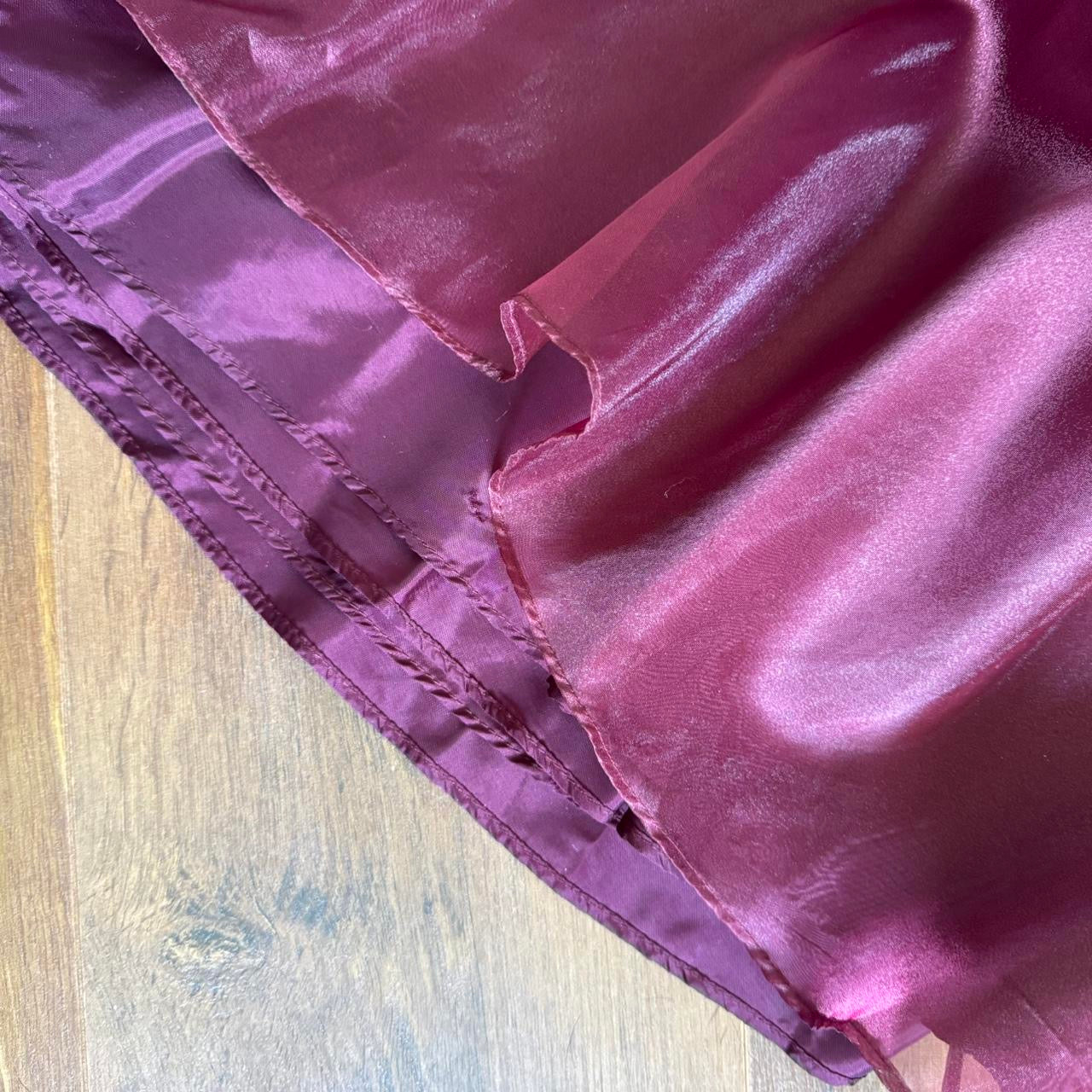 Burgundy organza 3-piece top, skirt & shawl prom set uk 10-12