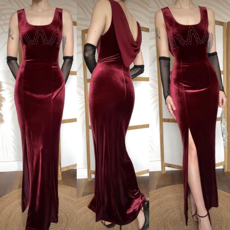 John Charles red velvet stretch evening dress uk 12-14