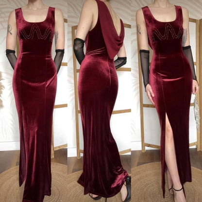John Charles red velvet stretch evening dress uk 12-14