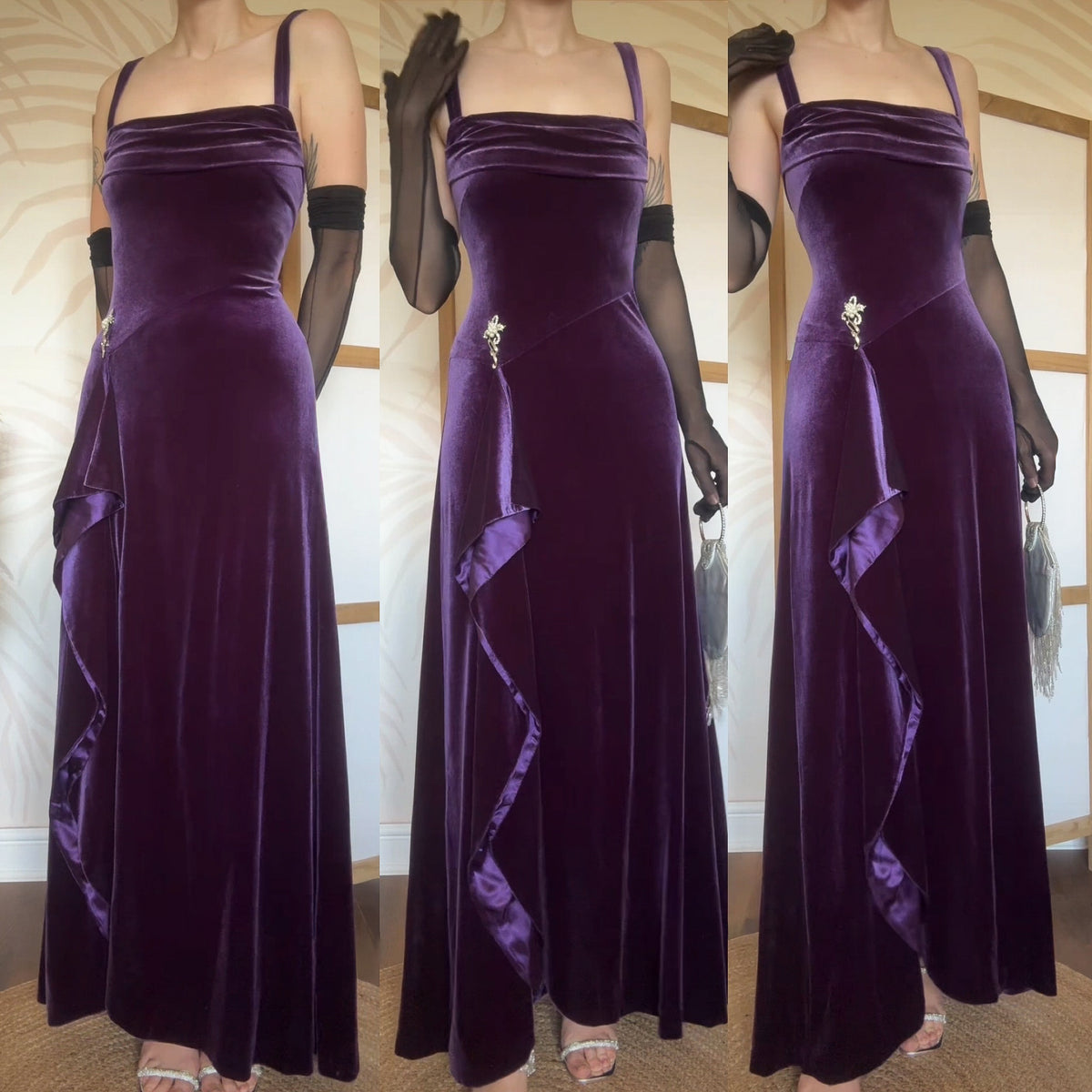 Purple velvet stretch evening dress uk 12