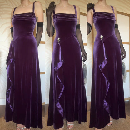 Purple velvet stretch evening dress uk 12