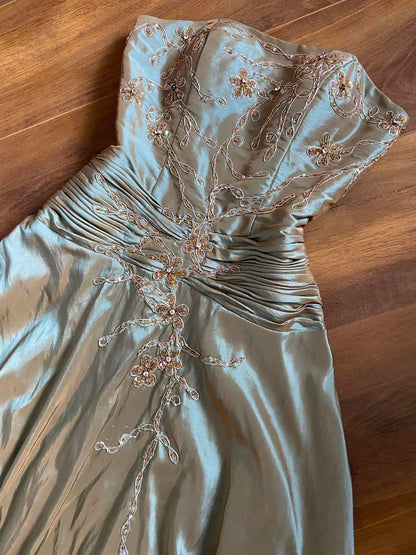 Iridescent grey/green strapless prom dress uk 8