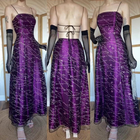 Purple petite glittery a-line prom dress uk 8-10