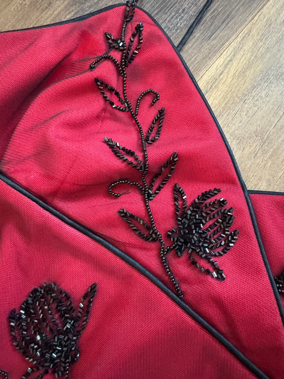 Red stretch beaded evening dress uk 14