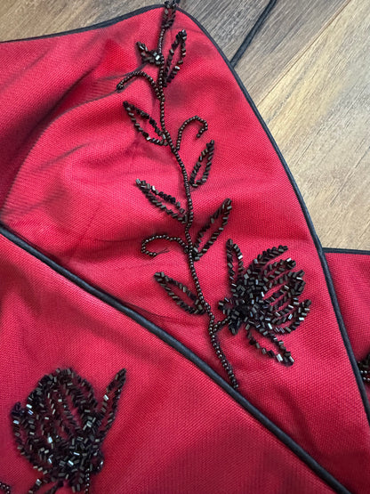 Red stretch beaded evening dress uk 14