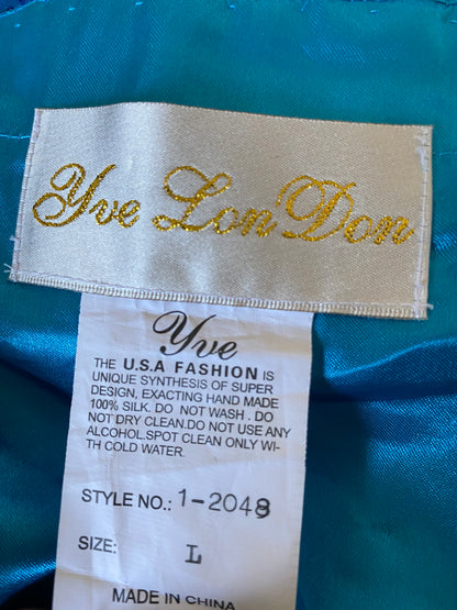 YVE London 100% silk blue beaded gown UK 12
