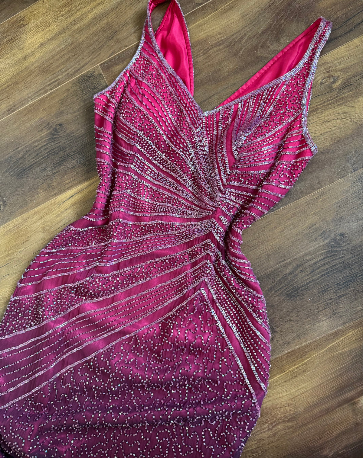 100% silk pink beaded evening dress uk 10