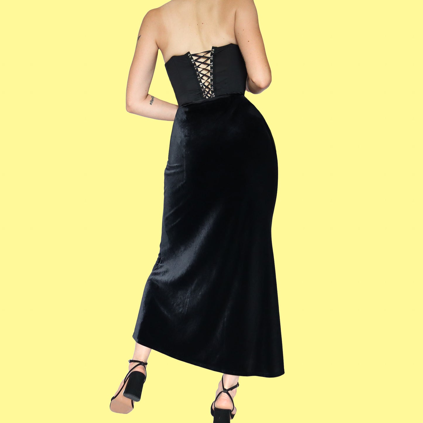 Black velvet frill maxi evening skirt UK 10