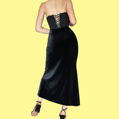 Black velvet frill maxi evening skirt UK 10