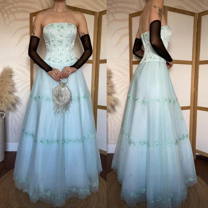 Light blue strapless fit & flare prom dress uk 8-10