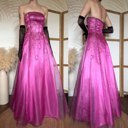 Pink strapless beaded a-line prom dress uk 10-12