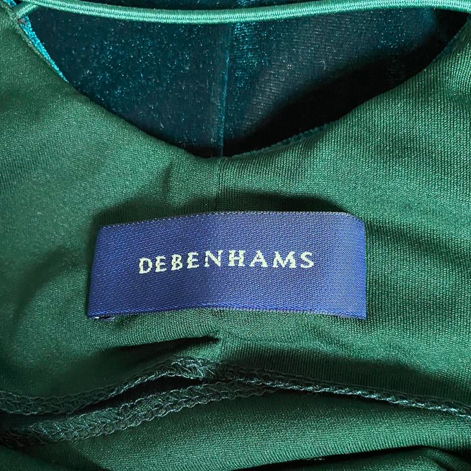 Dark green velvet open back evening dress UK 12-14