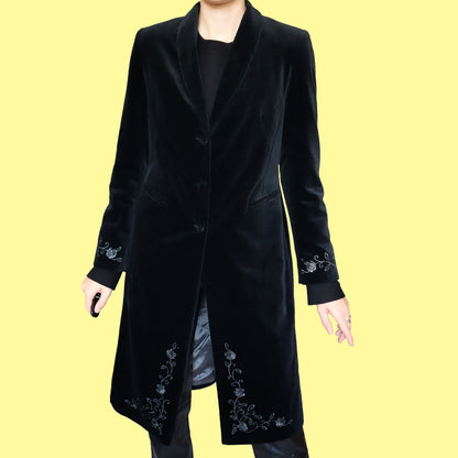 Black velvet long line jacket UK 10