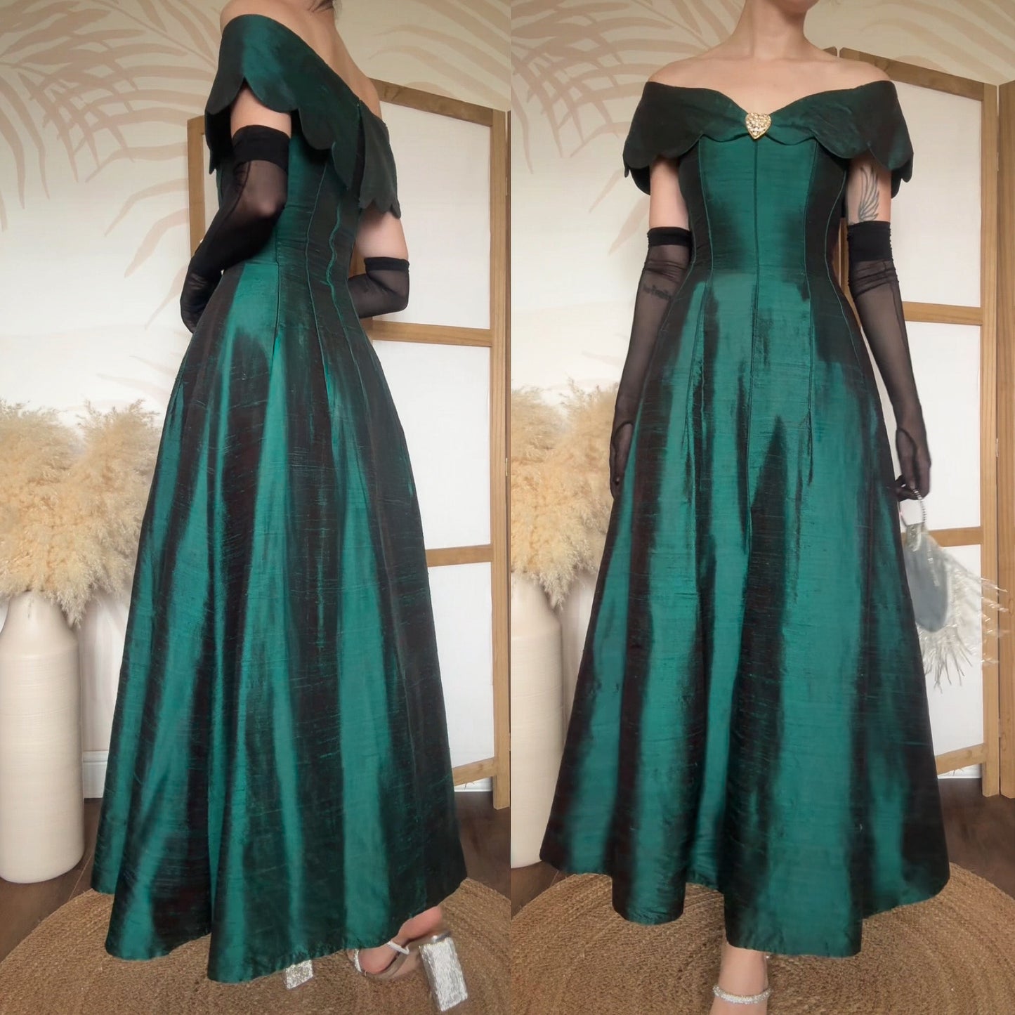 Green 100% silk John Charles evening dress uk 10