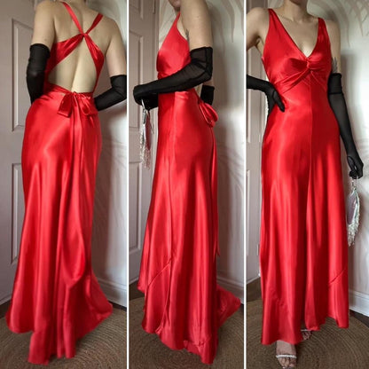 Orangey red satin evening gown UK 10