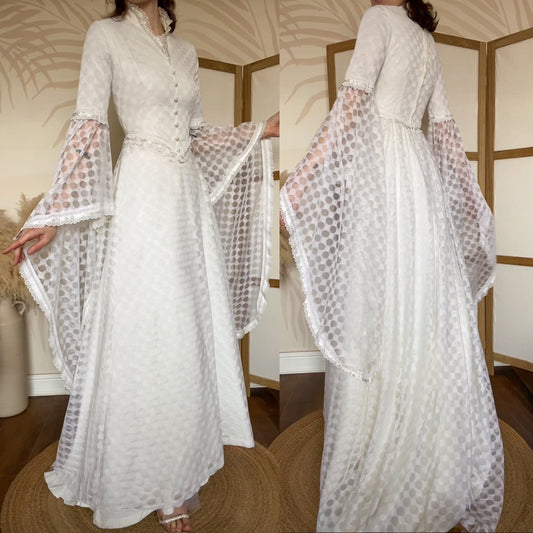 70s long sleeve lace wedding dress uk 10
