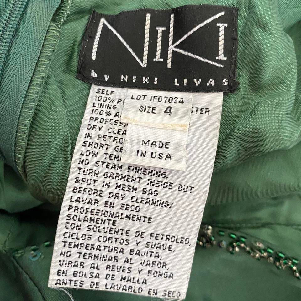 Green Vintage Niki Livas Satin Evening Gown Prom Dress UK Size 8