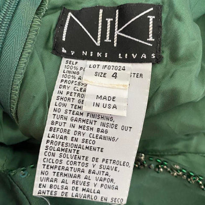 Green Vintage Niki Livas Satin Evening Gown Prom Dress UK Size 8