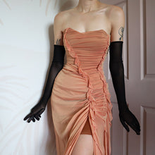 Load image into Gallery viewer, Peach Charas Strapless Lace Up Midi Dress UK 6/8
