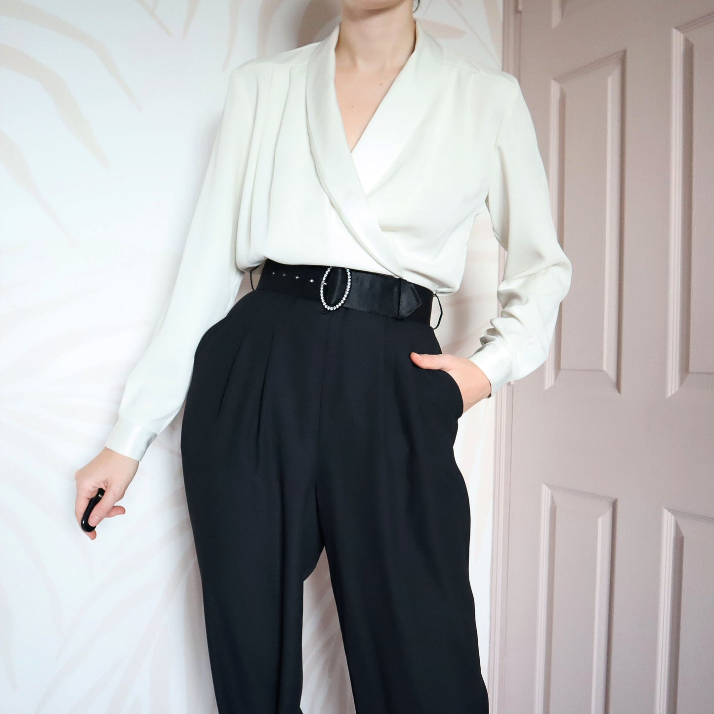 Black & white 80s long sleeve jumpsuit UK 8-10