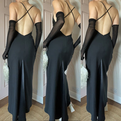 Dawn Stretton black open back evening dress UK 10