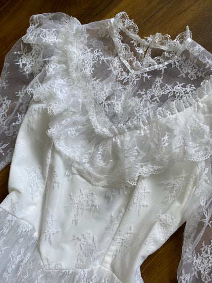 White lace long sleeve 70s wedding dress uk 10